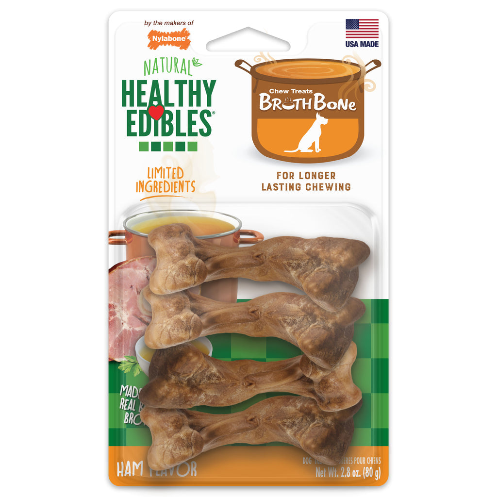 Nylabone Healthy Edibles Broth Bone All Natural Dog Treats Made With Real Bone Broth 4 Count Small/Regular - Up To 25 Lb