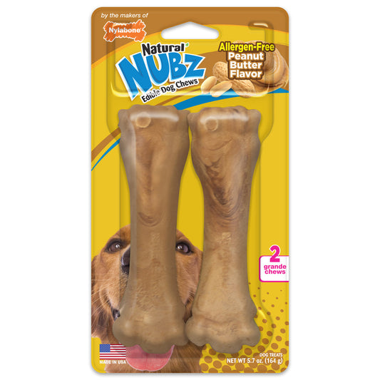 Nylabone Natural Nubz Dog Treats, AllergenFree Peanut Butter Peanut Butter, Jumbo  Up To 50 Lbs. 2 ct