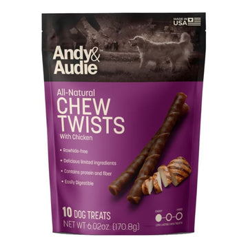 Andy & Audie Alternative Twist Chews For Dogs Chicken Small-10 Count 6.02oz.